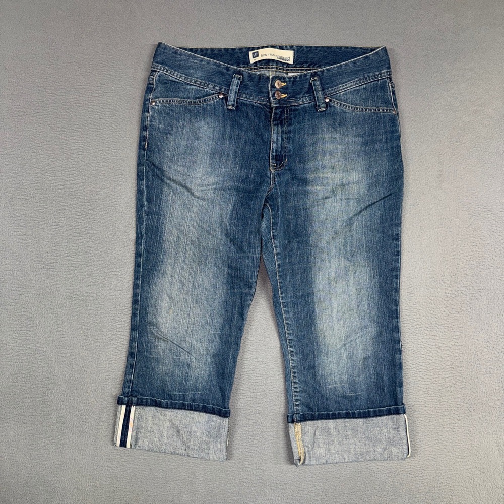 GAP Jeans Womens 14 Blue Low Rise Cropped Stretch Denim Capri Cuffed Hem Cotton